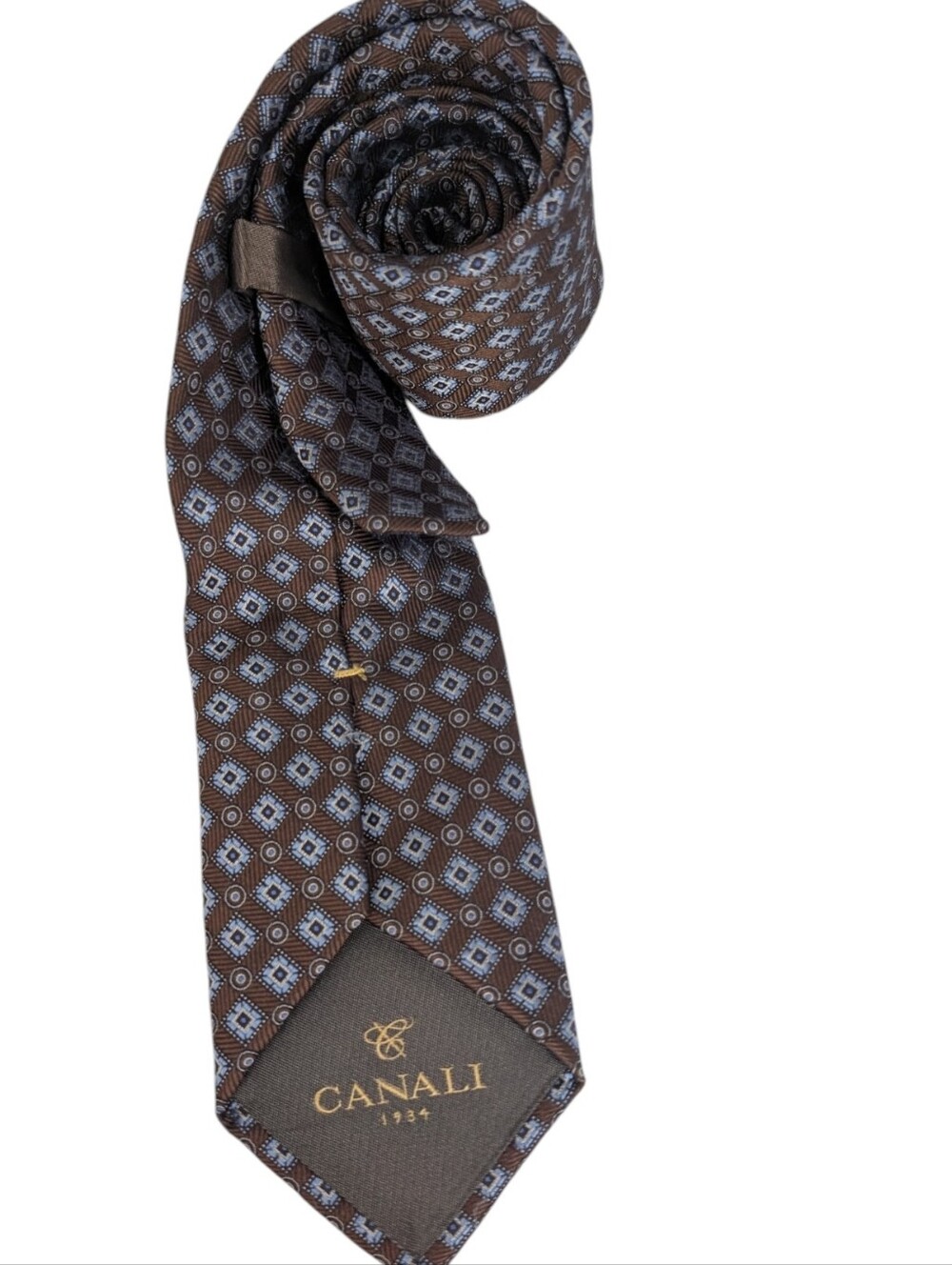 Canali Brown Tie with Light Blue Geometric....60 x 3.25